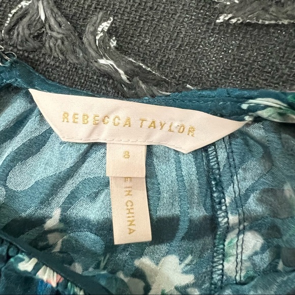 REBECCA TAYLOR Hydrangea Floral Silk Teal Shift Mini Dress Sz 8 MSRP $395 Party - Picture 13 of 14